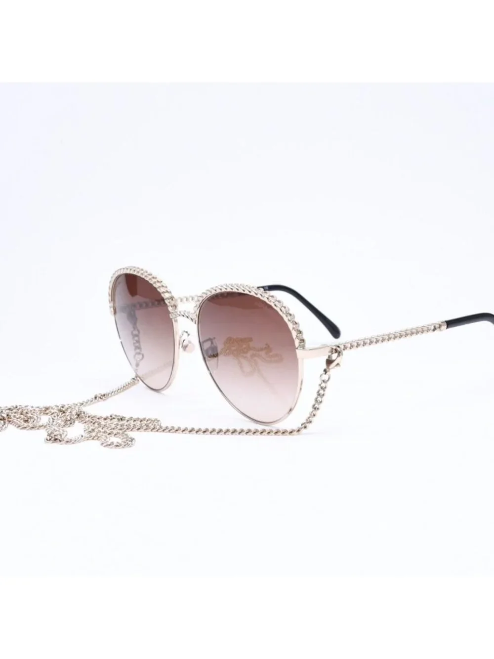 Chanel with Chain Sunglasses Metal Gold Eyewear